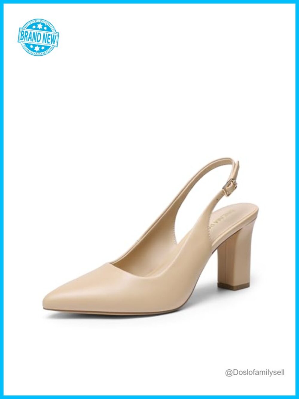 Slingback Chunky Block Heel Pumps Faux Leather Pointed Toe Business
